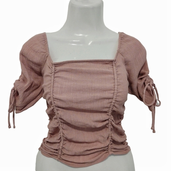 Active USA - Ruched Smock Crop Blouse - Picture 1 of 13